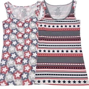 Faded Glory‎ Must Have Tank Top Stars Stripes July 4th Medium (8-10) Bundle of 2